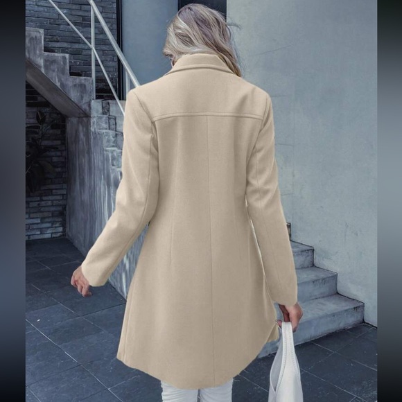 Classic button double breasted trench pea coat jacket - Picture 3 of 7